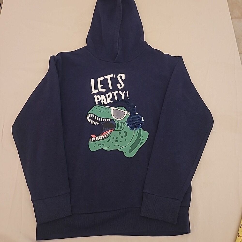 Members Mark Dinosaur "Let's Party!" Long Sleeve Hoodie Navy Blue Size 14/16